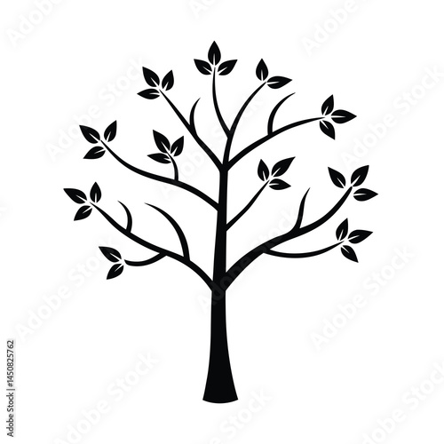 Birds on Leafy Tree Silhouette Vector Illustration