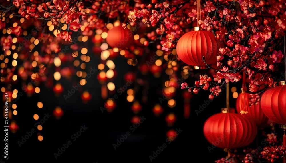 Festive red lanterns, dark background