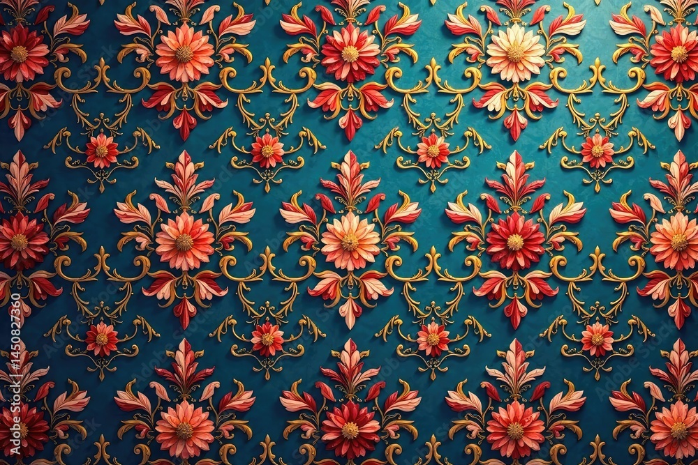 Fototapeta premium Elegant damask pattern with intricate floral details, surface pattern, floral, image