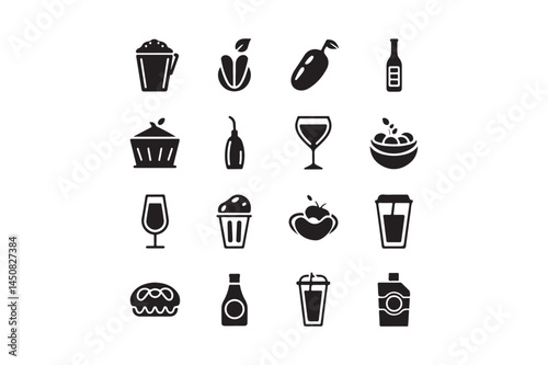 Black Silhouette Food and Beverage Icons Collection Kitchen, Cafe, Culinary Clipart