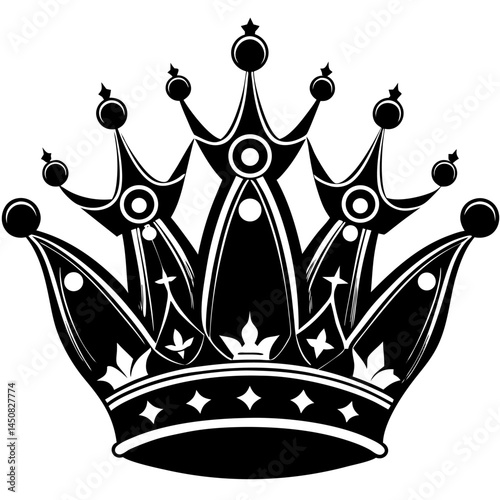 A majestic vector illustration featuring a luxurious set of golden royal crowns, perfect for symbolizing kings, queens, and their opulent power