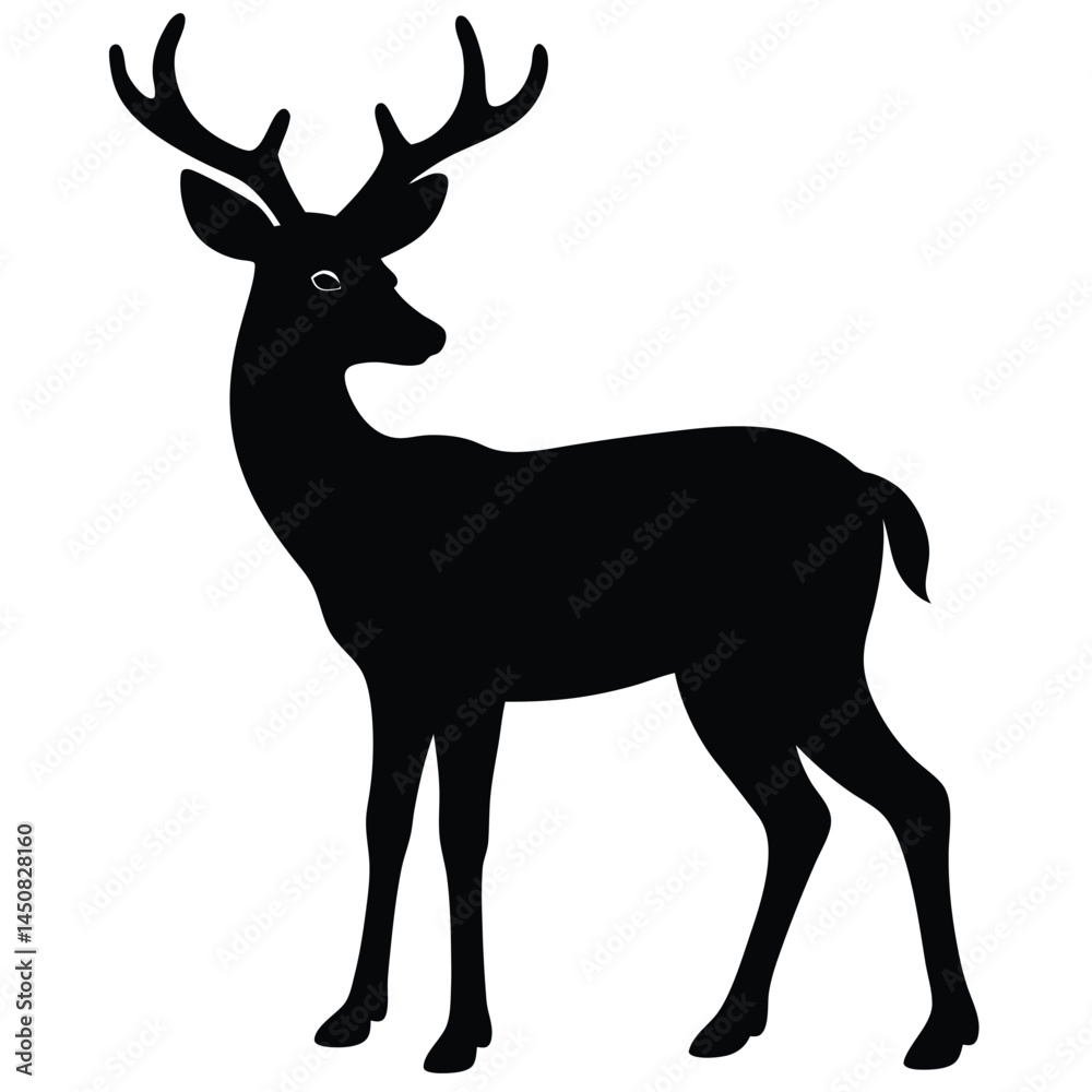 Fototapeta premium Majestic Deer Silhouette Elegant Black and White Animal Illustration