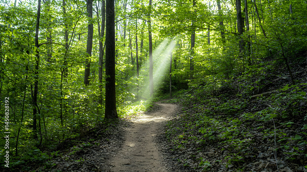 Obraz premium Sunlight Filtering Through Forest Path
