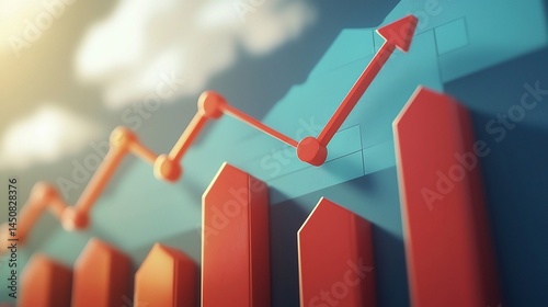 Rising profits graph, business growth, economic success, sky background, financial report illustration