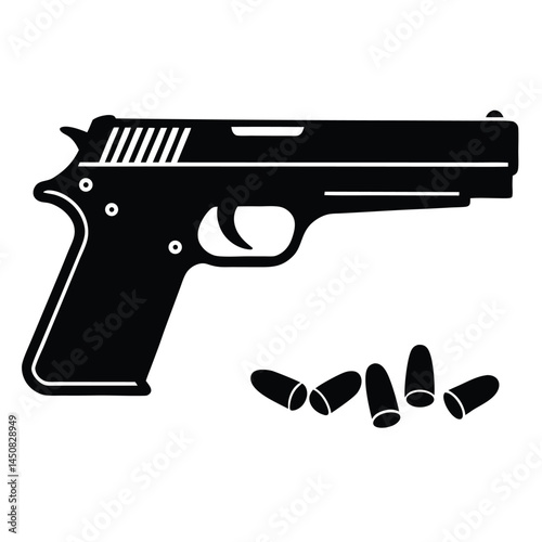 Handgun and Ammunition A Detailed Silhouette Illustration