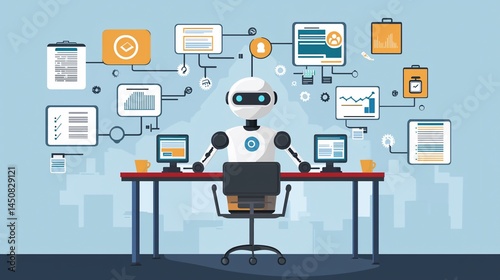 Robot managing data, office, workflow automation