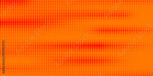 Orange halftone dots, abstract pattern with dark and bright gradient background. digital technology style wall texture ,cartoon or pop art elements, summer banner or comic.