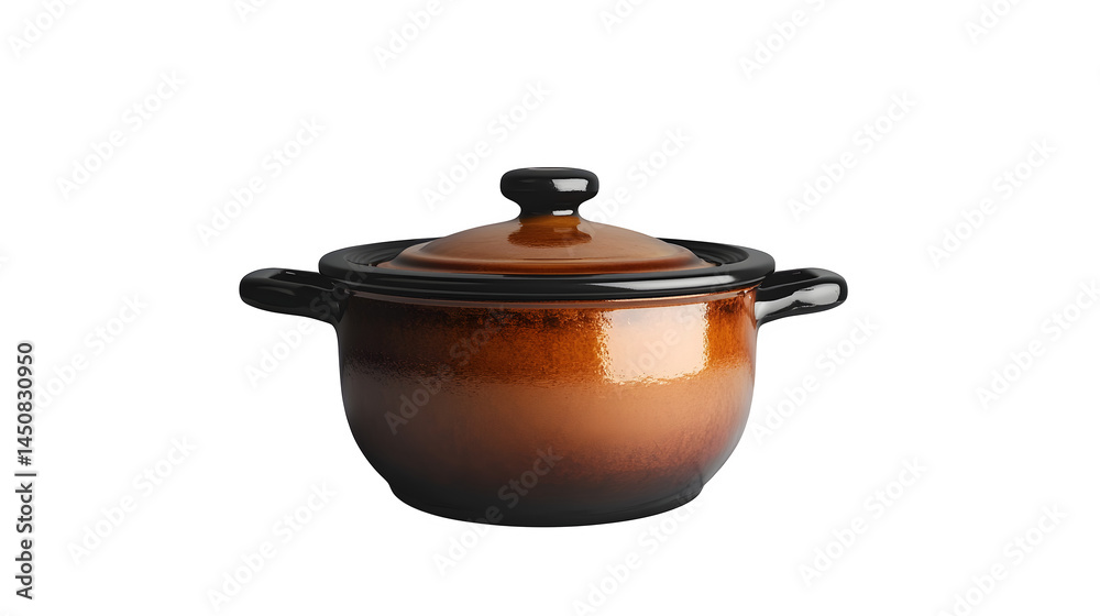 Brown cooking pot saucepan, realistic 3D rendering, isolated on white background Brown cooking pot saucepan, realistic 3D rendering, isolated on white background