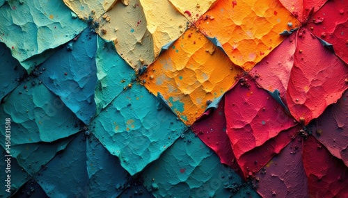 Intricate geometric textile design on faded backdrop, worn, surface