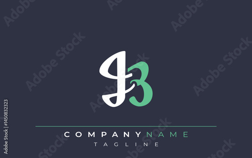 Elegant Stylized JB Lettering Design. Stylish Modern Logo featuring Monogram Letters in White and Teal Shade