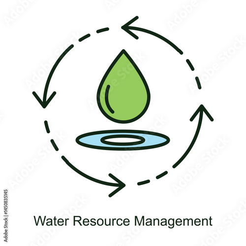 Vector icon for Water Resource Management with Drop and Circular Arrows. Represents sustainable water use, recycling, and conservation practices for efficient resource management.