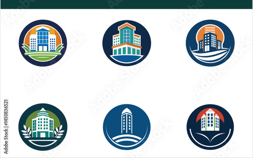 Modern Real Estate Logo Set – Colorful Building Emblem Icons for Property and Construction Branding.