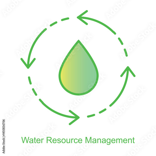 Vector icon for Water Resource Management with Droplet and Gear Symbol. Focuses on efficient water use through innovative technologies and smart water systems.
