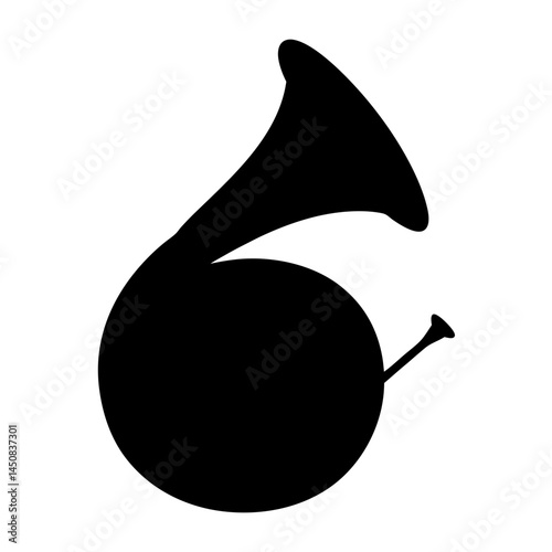 Silhouette of a Sousaphone Musical Instrument with Smooth Curves on White
