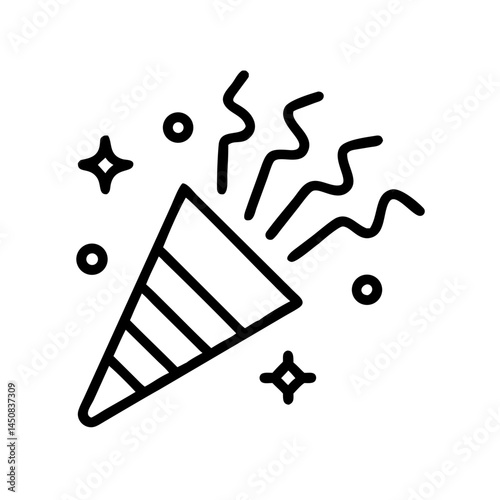 Party popper icon in black outline style on white background