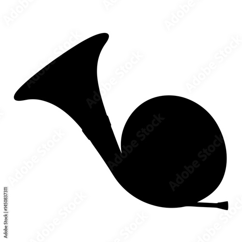 A Black and White Silhouette of a Classic French Horn Design