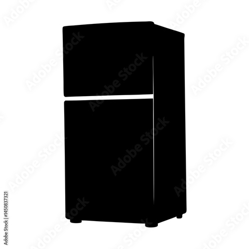 Black silhouette of a top freezer refrigerator, two compartments, and simple legs