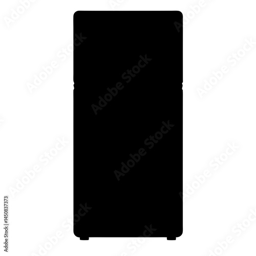 Silhouette of a Modern Refrigerator in Black Against a White Background