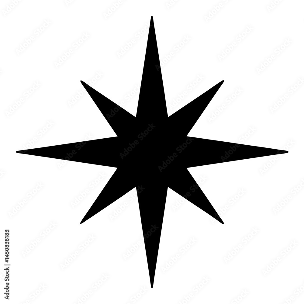 Eight pointed star silhouette in black on a plain white background Eight pointed star silhouette in black on a plain white background
