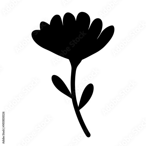 Elegant silhouette of a stylized flower with petals and stem design