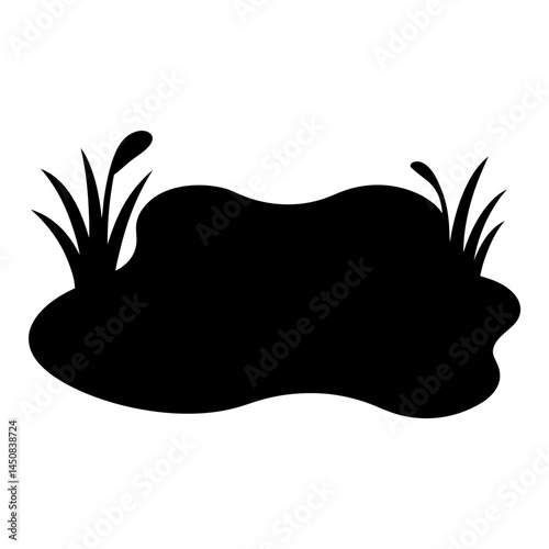 Silhouette of a pond with reeds on a white background vector image