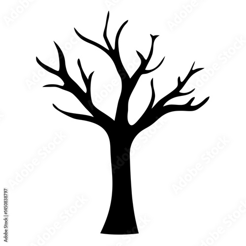 Black silhouette of a bare tree with no leaves isolated on white