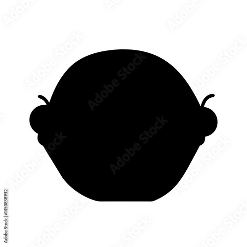Monochrome silhouette of a fruit with stemlike projections on a white backdrop