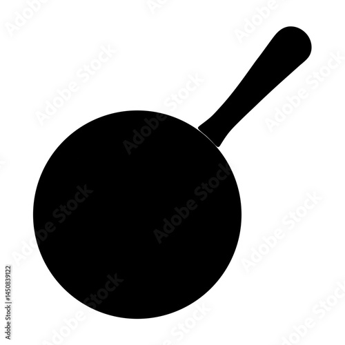 Simple Black Silhouette of a Frying Pan with Handle on White Background