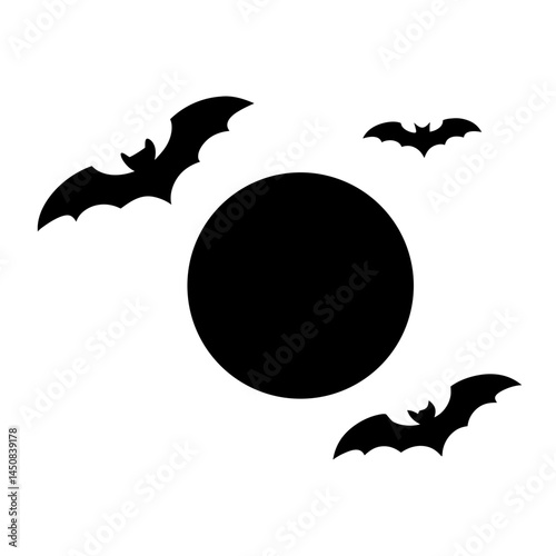 Halloween night silhouette of bats flying in front of a full moon