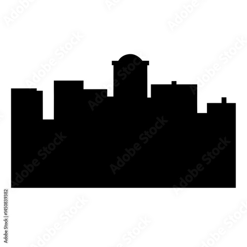 Black silhouette of a city skyline against a white background illustration