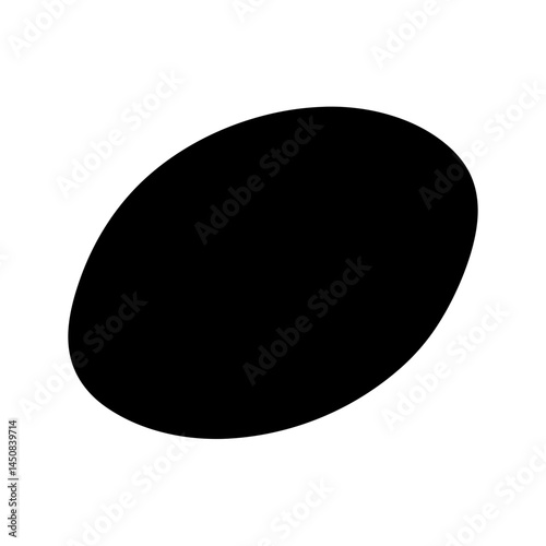 A black oval shape with slightly jagged edges, contrasting against white