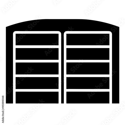 Illustration of a black garage door with a rounded top edge