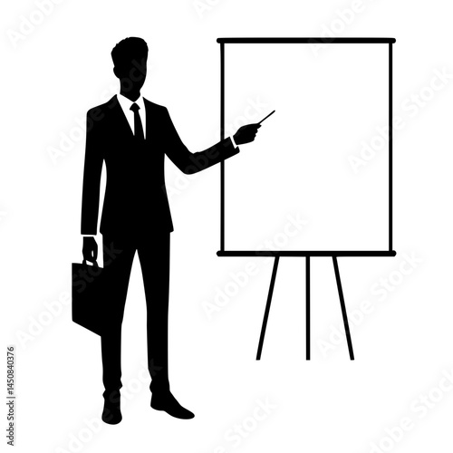 Businessman silhouette presenting on a blank board  