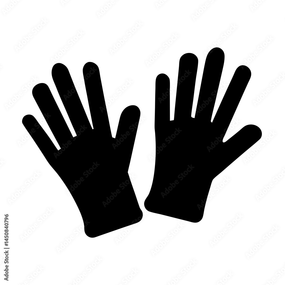 Black Silhouette of Protective Gloves for Hands in Preparation of Gardening Black Silhouette of Protective Gloves for Hands in Preparation of Gardening