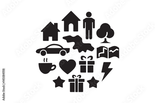 Essential Black Icons Pack Vector Silhouettes for Web, App & Print Design