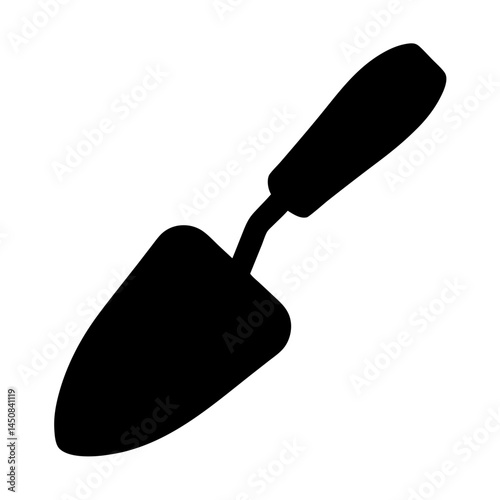 Black Silhouette of a Hand Trowel, a small gardening tool for planting
