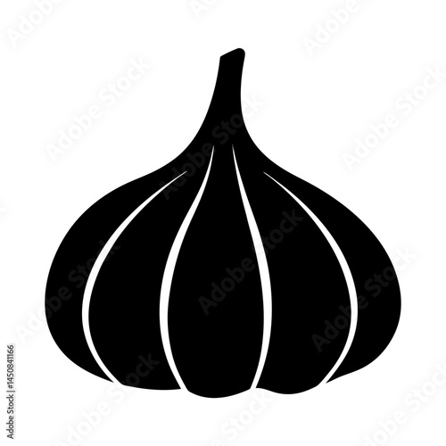 Minimalistic Black and White Garlic Bulb Silhouette with Distinct Clove Segments