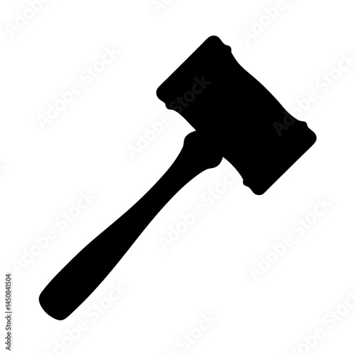 Black silhouette of a wooden gavel resting diagonally on a white background