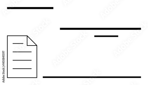 Paper icon with fold corner next to horizontal lines representing text for a simple layout. Ideal for document management, templates, minimalism, organization, contracts, forms, and creativity