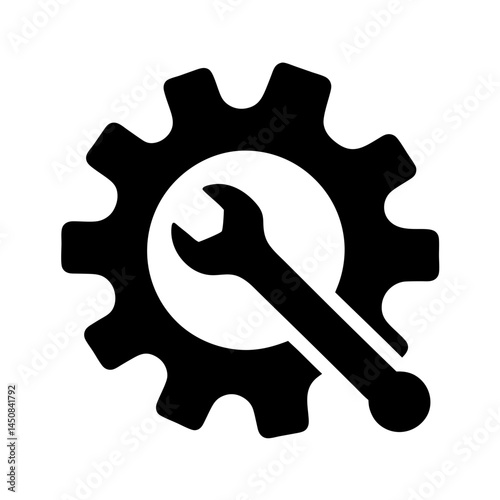 Stylized image depicting a wrench tightening or loosening a gear mechanism