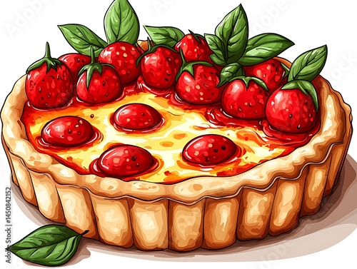 Juicy strawberry tart, golden crust
