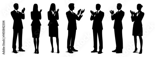 Business silhouettes applauding against a transparent background  