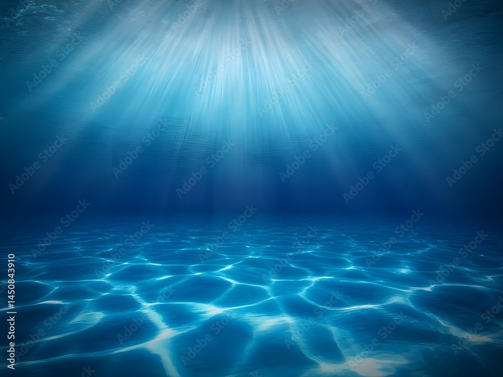 Abstract image of Tropical underwater dark blue deep ocean wide nature background with rays of sunlight. Diving in clear blue sea exotic paradise, undersea life Abstract image of Tropical underwater dark blue deep ocean wide nature background with rays of sunlight. Diving in clear blue sea exotic paradise, undersea life