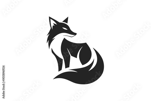 The stylized silhouette depicts a seated fox with a confident pose on transparent backdrop