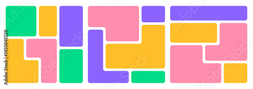 set of Colorful Collage Bento Grid Vector Layout with Abstract Rounded Geometric Block, vibrant bento grid or collage with multi colors, bento pattern or frame design vibrant poster set.