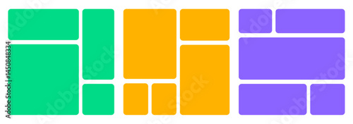 set of Colorful Collage Bento Grid Vector Layout with Abstract Rounded Geometric Block, vibrant bento grid or collage with multi colors, bento pattern or frame design vibrant poster set.