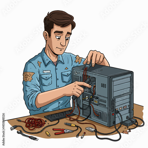 A male IT technician fixing a personal computer.