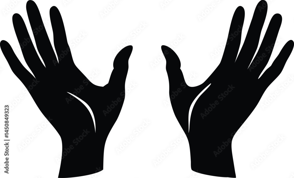 Obraz premium Two black hands are reaching up with fingers spread apart on transparent background