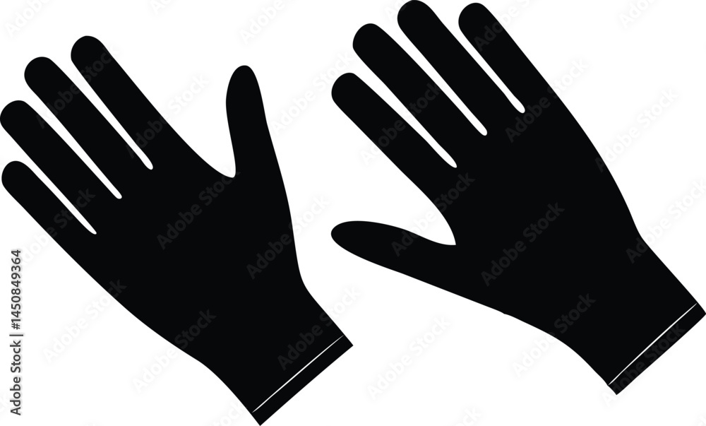 Obraz premium Two black glove shapes are presented against a white transparent background, showing finger details