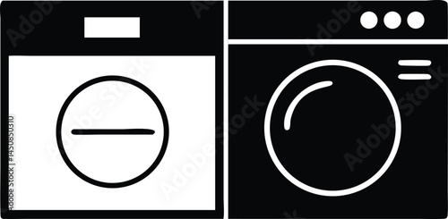 Two laundry appliances are displayed; a dryer is on the left, a washer on the right